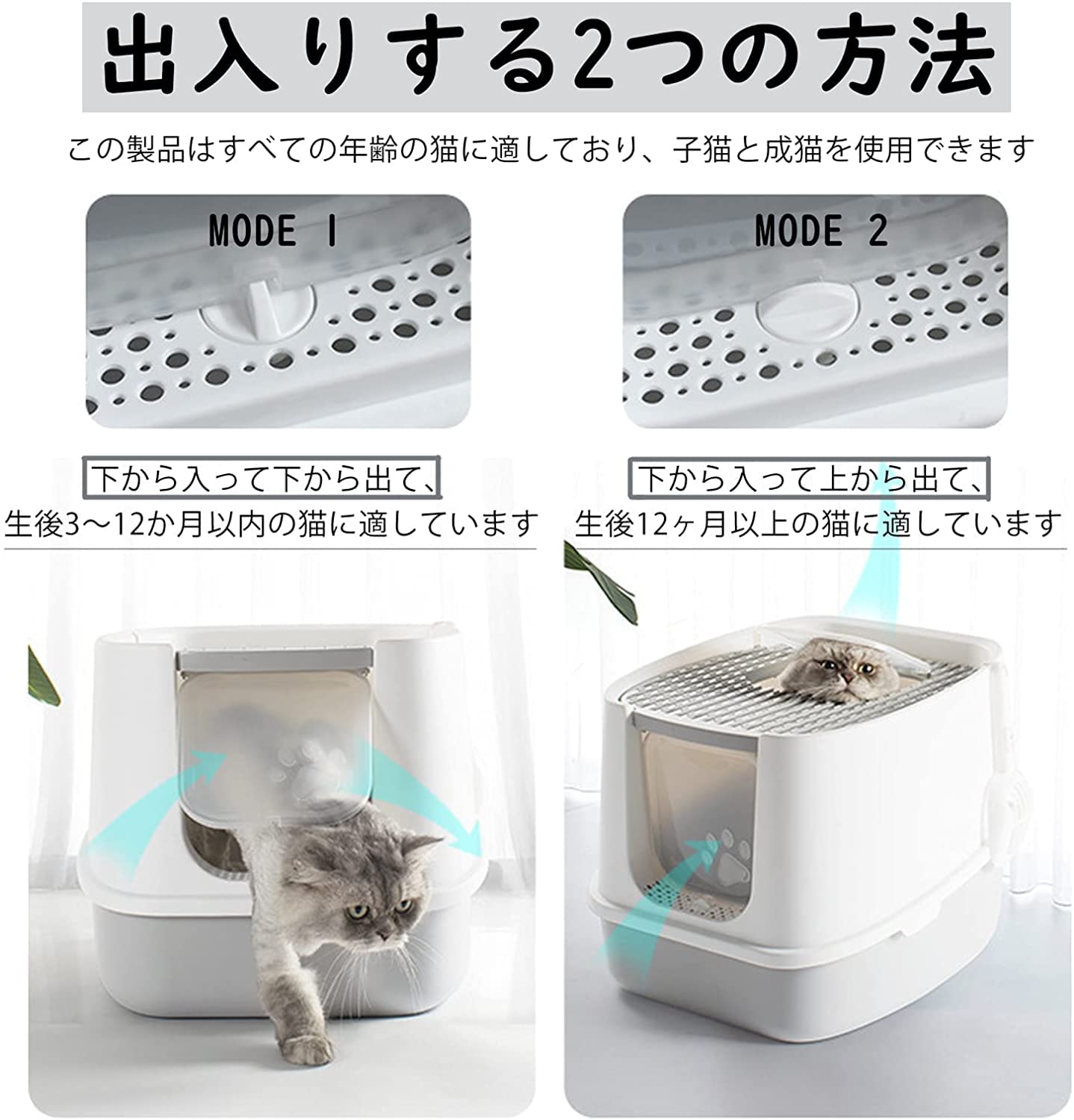 Amazon.co.jp: 猫トイレ 猫用トイレ本体 ネコトイレ 大型 2つの入退場